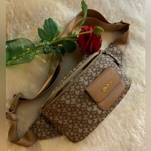 DKNY Tan Patterned Crossbody Bag